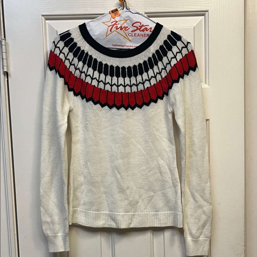The Limited White Sweater with Red and Black Accents  XS NWOT